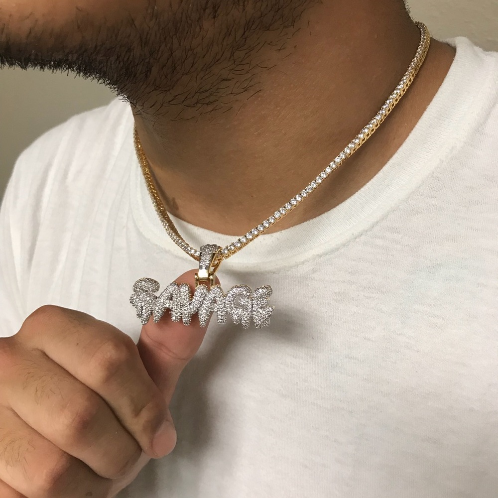 Iced out pendant with tennis chain